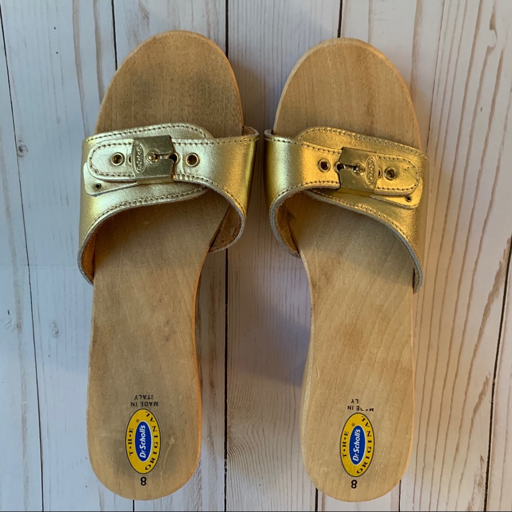 Dr. Scholl’s Original gold leather clogs heels  8